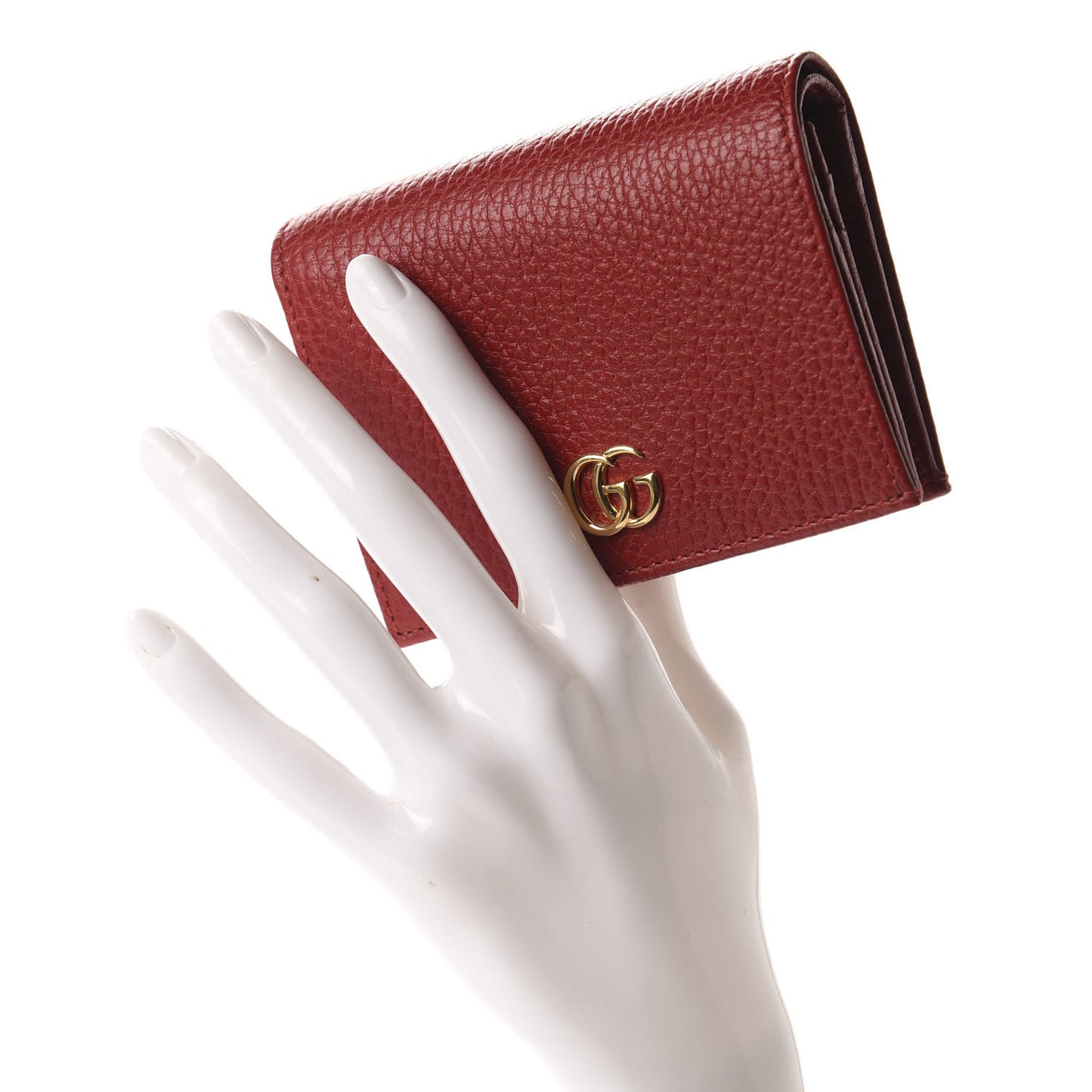 Pebbled Calfskin GG Marmont Card Case Hibiscus Red