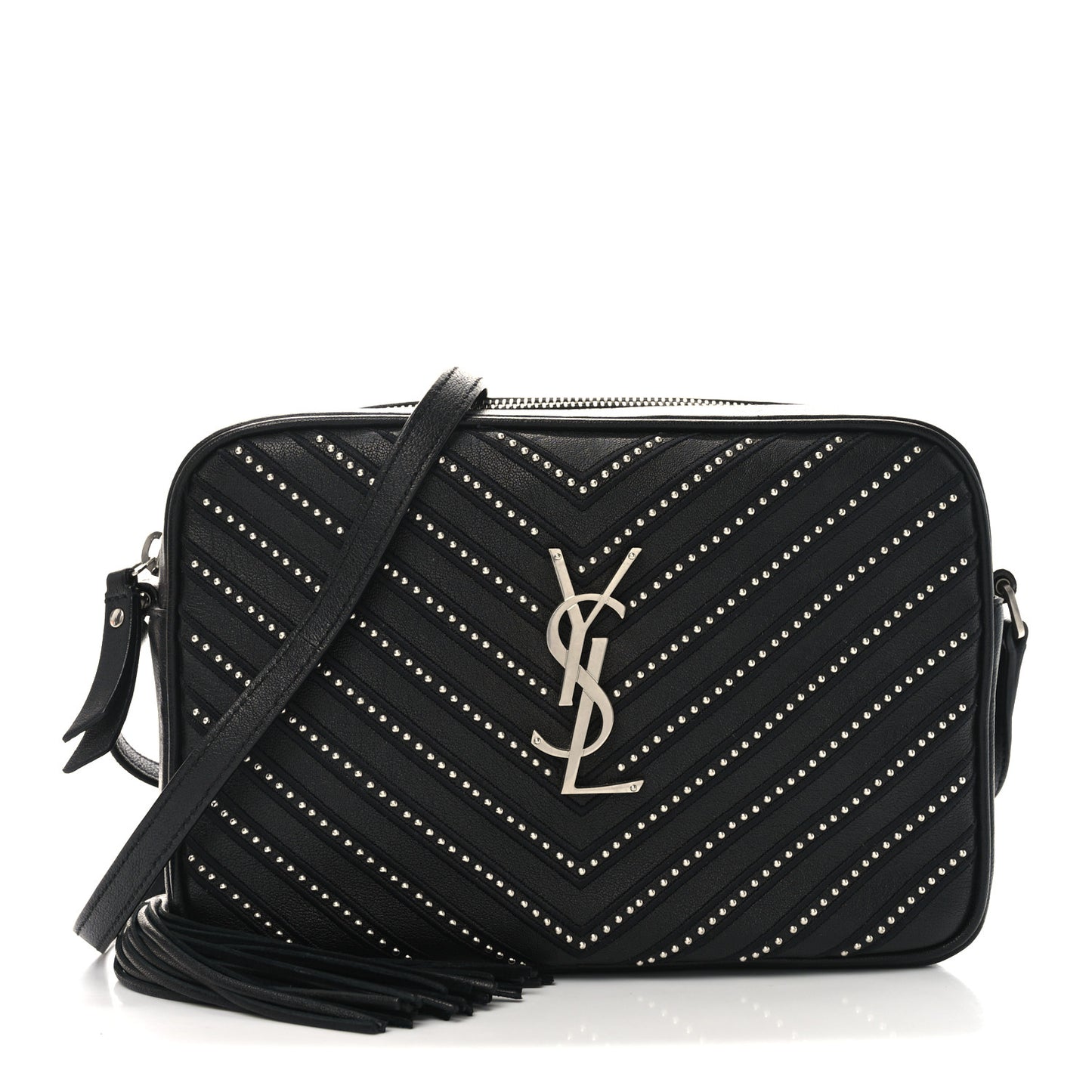 Calfskin Studded Matelasse Monogram Lou Camera Bag Black