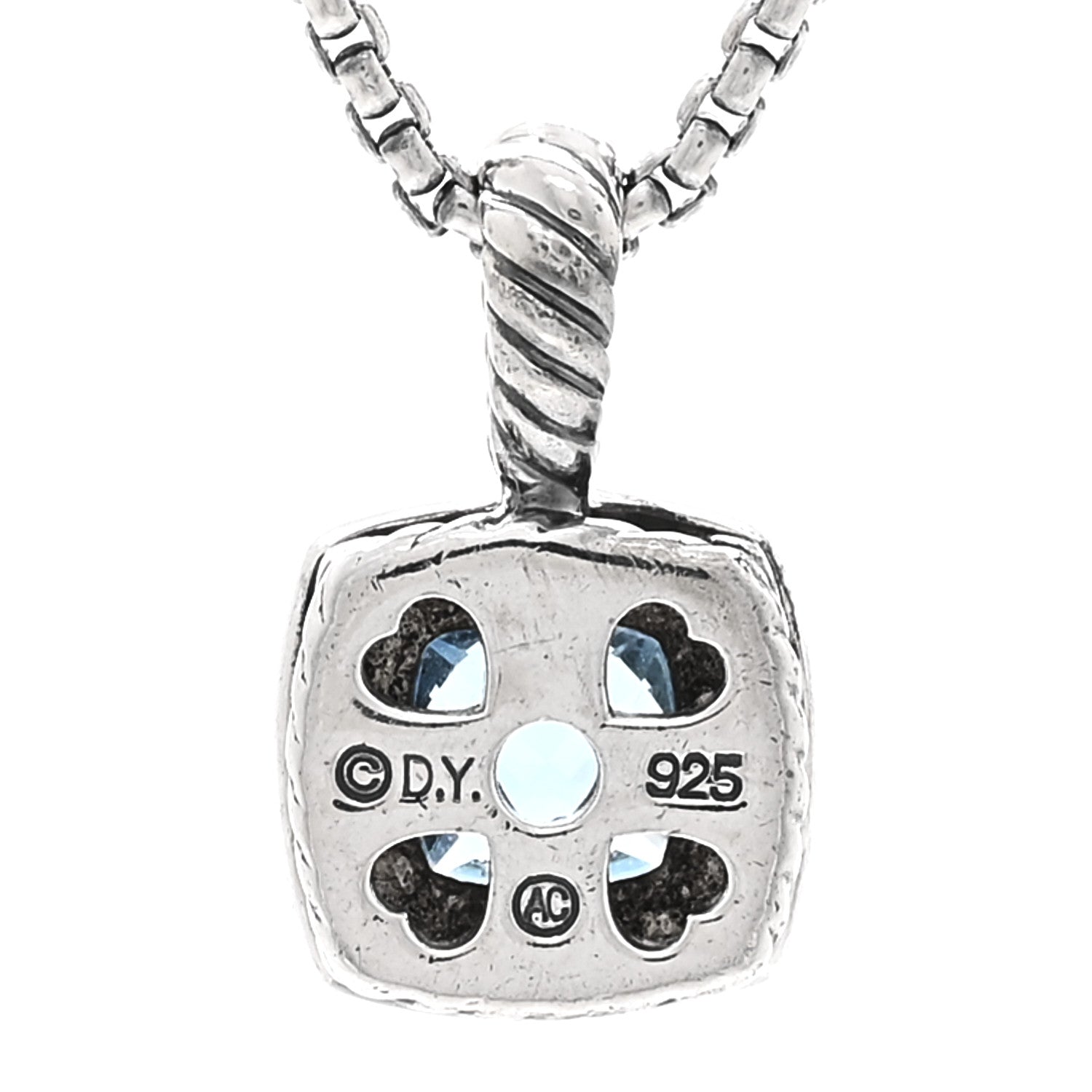 David Yurman Sterling Silver Diamond Blue Topaz 7mm Petite Albion Pendant Necklace 4 of 5