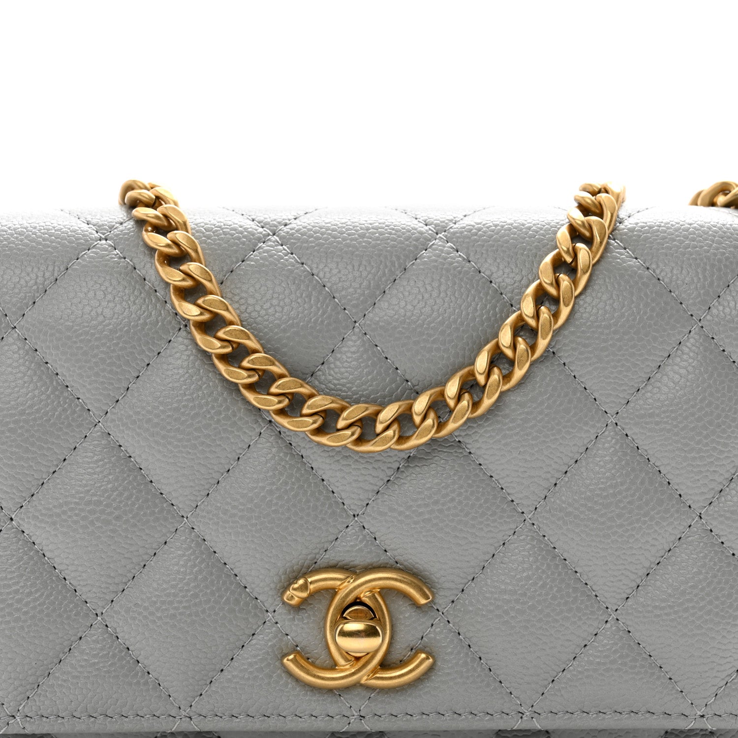 Chanel Caviar Quilted Sweetheart Wallet On Chain WOC Grey 9 of 12