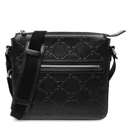 Gucci Calfskin GG Tennis Embossed Small Flat Messenger Bag Black 1 of 9