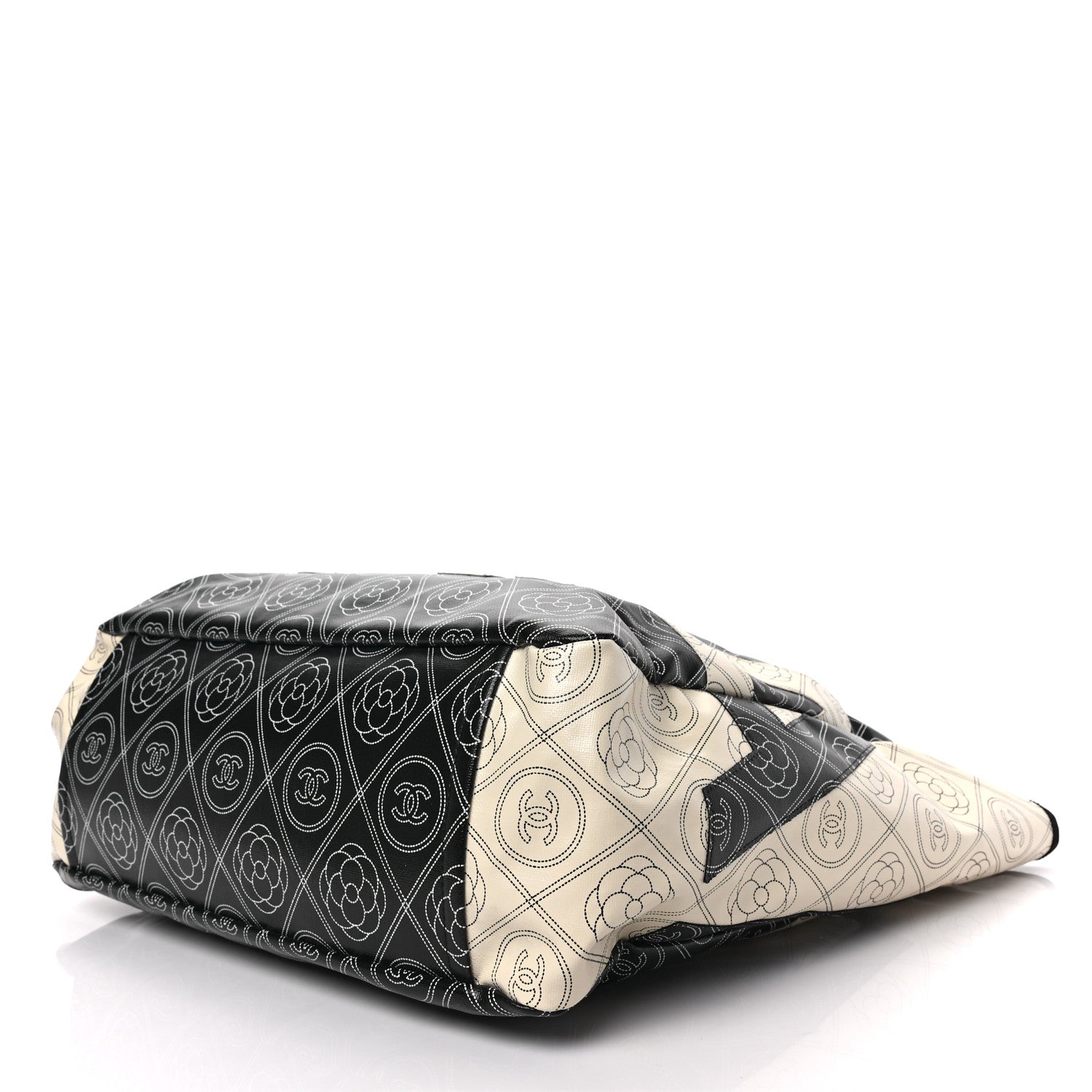 Chanel Coated Canvas Camellia Medium Shopping Tote Black Beige 8 of 8
