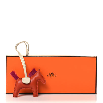 Hermes Milo Lambskin Horse Hair Grigri Rodeo Horse Bag Charm PM Cornaline Craie Magnolia 4 of 4