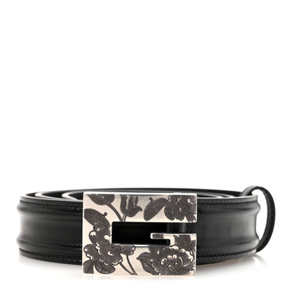 Gucci Calfskin Engraved Square G Buckle Belt 80 32 Black 1 of 6