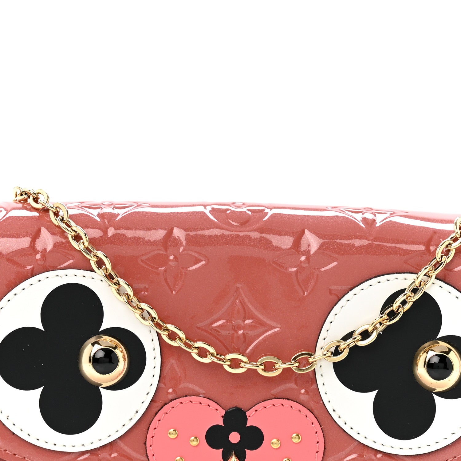 Louis Vuitton Vernis Valentine Dog Pochette Felicie Chain Wallet Pink 9 of 12