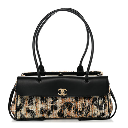 Chanel Calfskin Tweed Mixed Fibers Leopard Print Urban Essentials Small Shopping Bag Brown Black White 1 of 11