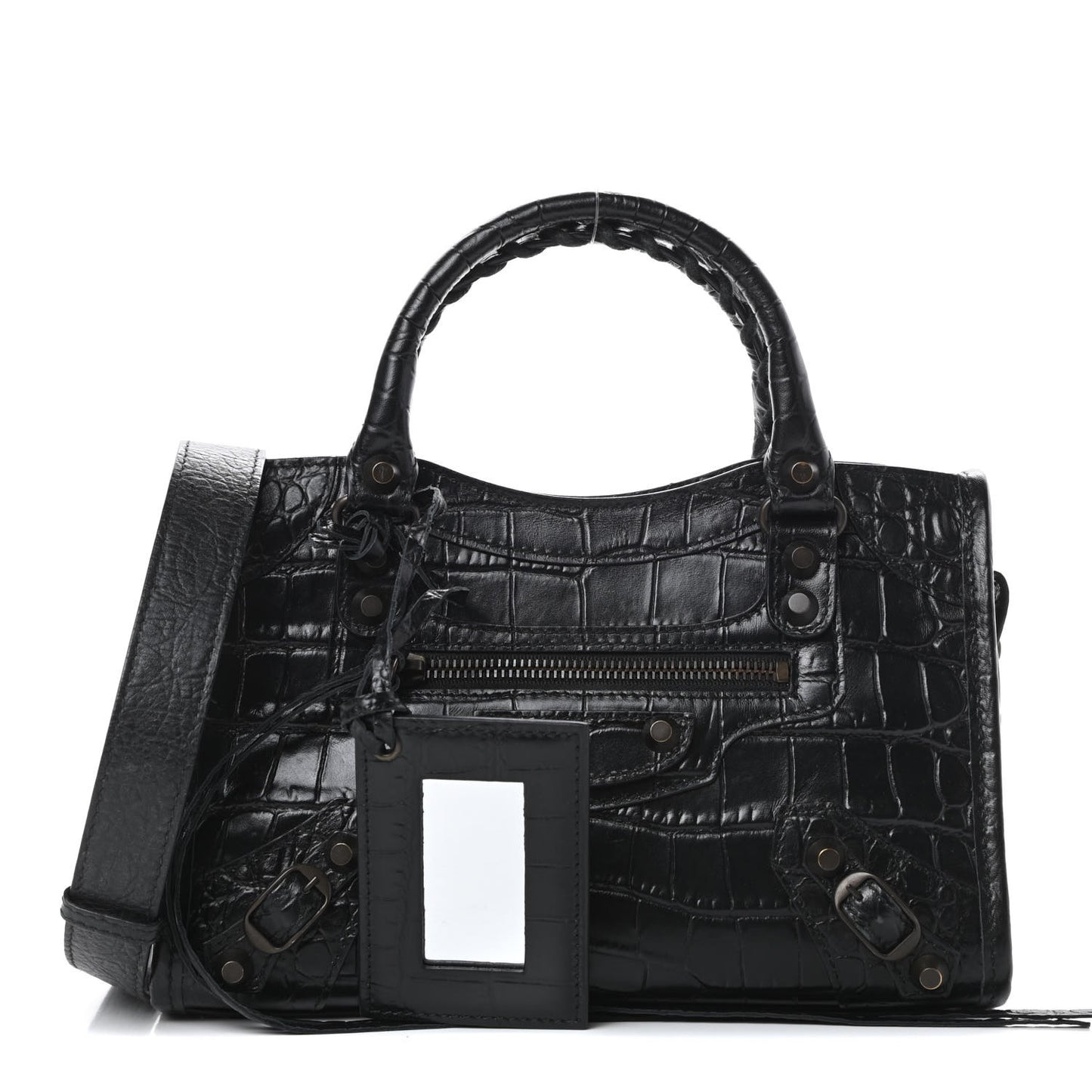 Calfskin Crocodile Embossed Classic Hardware Mini City Black