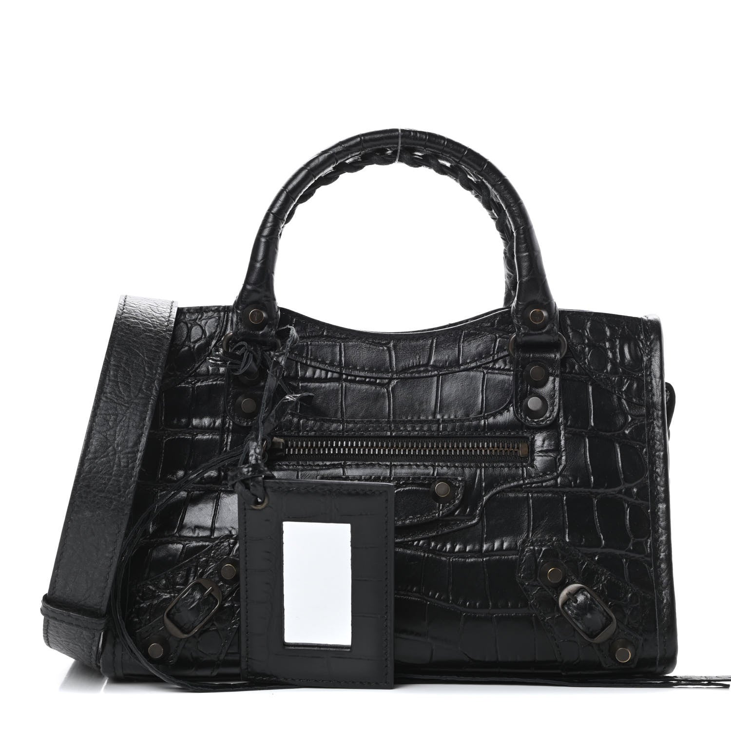 Balenciaga Calfskin Crocodile Embossed Classic Hardware Mini City Black 1 of 10
