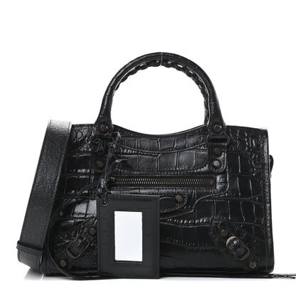Balenciaga Calfskin Crocodile Embossed Classic Hardware Mini City Black 1 of 10