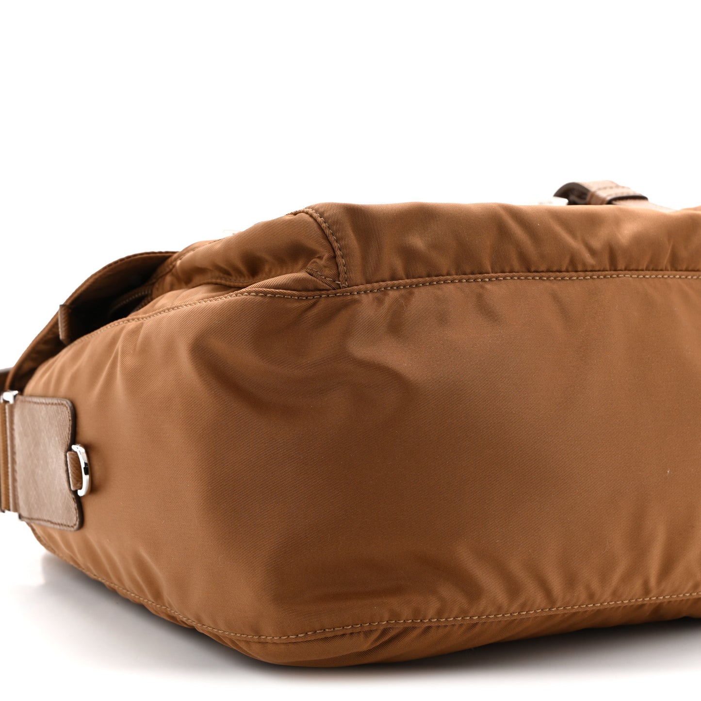Re-Nylon Vela Saffiano Pocket Double Buckle Messenger Shoulder Bag Brandy