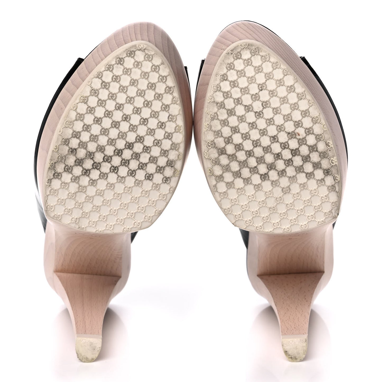 Patent Wood Platform High Heel Slides 9 Black