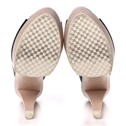 Gucci Patent Wood Platform High Heel Slides 9 Black 5 of 9