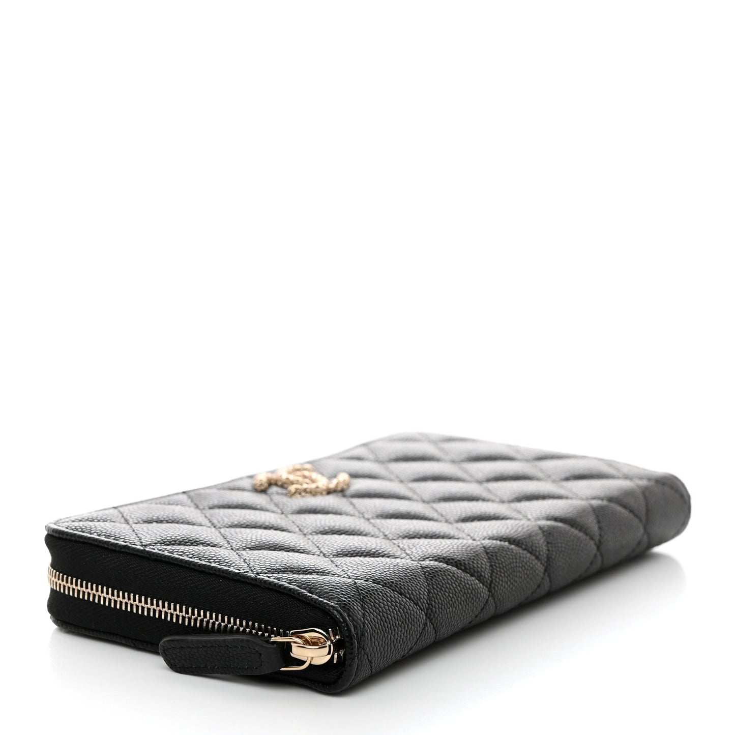 Caviar Quilted Perforated CC Long Zipped Wallet Black