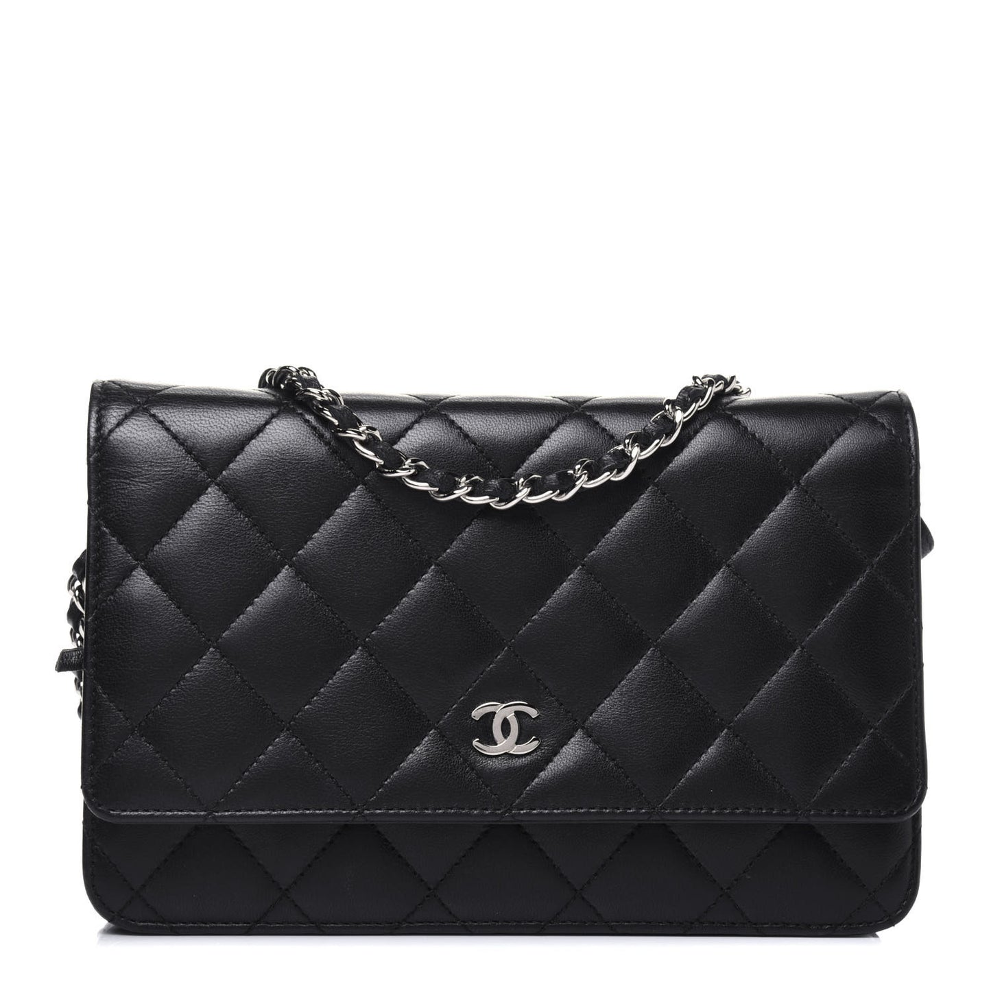 Lambskin Quilted Wallet On Chain WOC Black