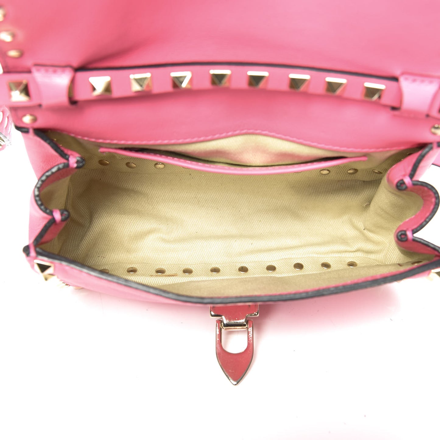 Vitello Mini Rockstud Flap Saddle Crossbody Bag Fuxia Fluo