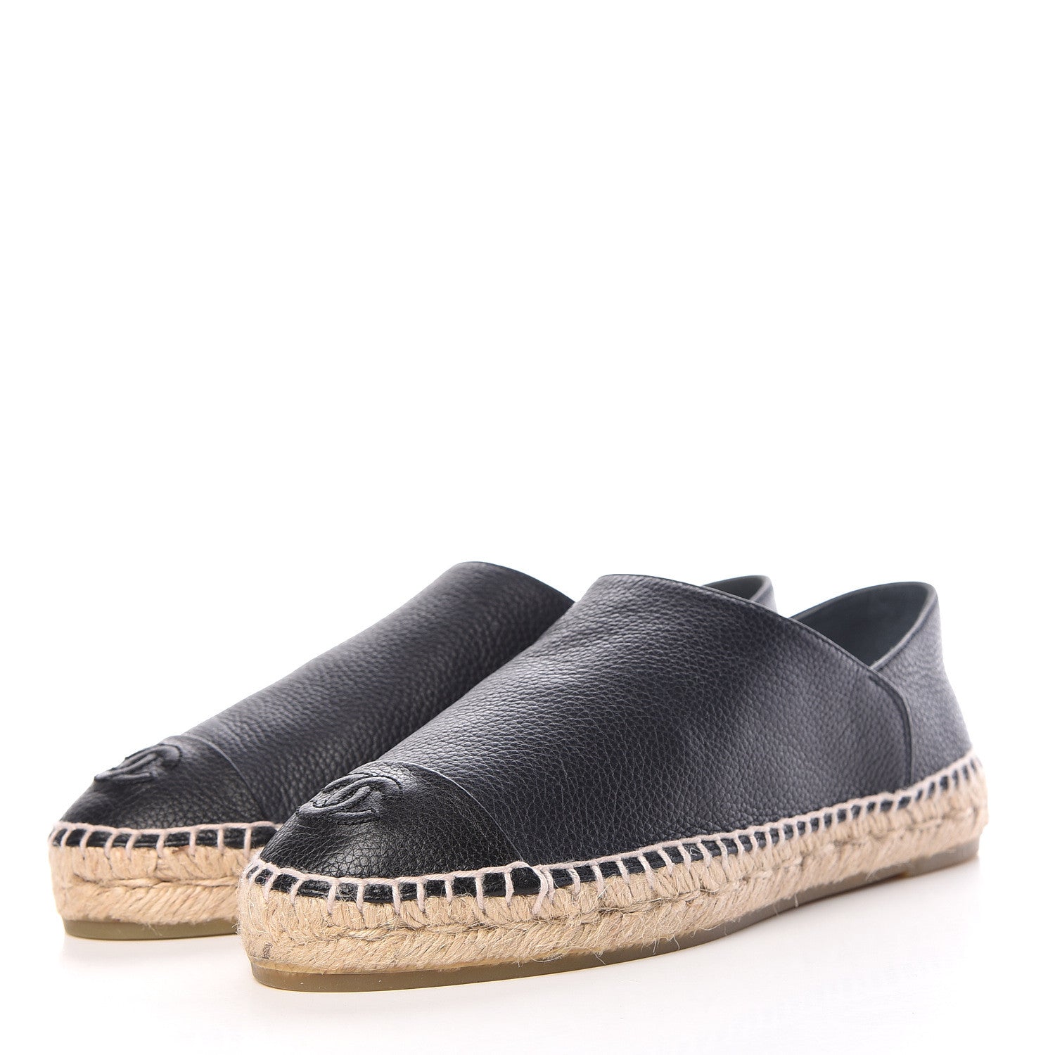 Chanel Grained Calfskin CC Espadrilles 37 Navy Black 3 of 11