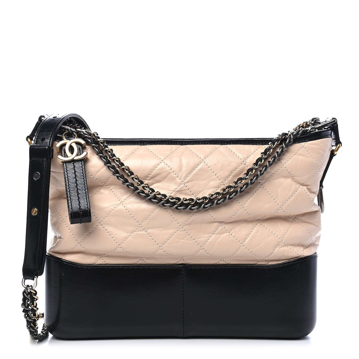 Chanel Aged Calfskin Quilted Medium Gabrielle Hobo Beige Black 1 of 9