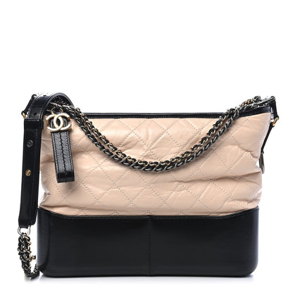 Chanel Aged Calfskin Quilted Medium Gabrielle Hobo Beige Black 1 of 9