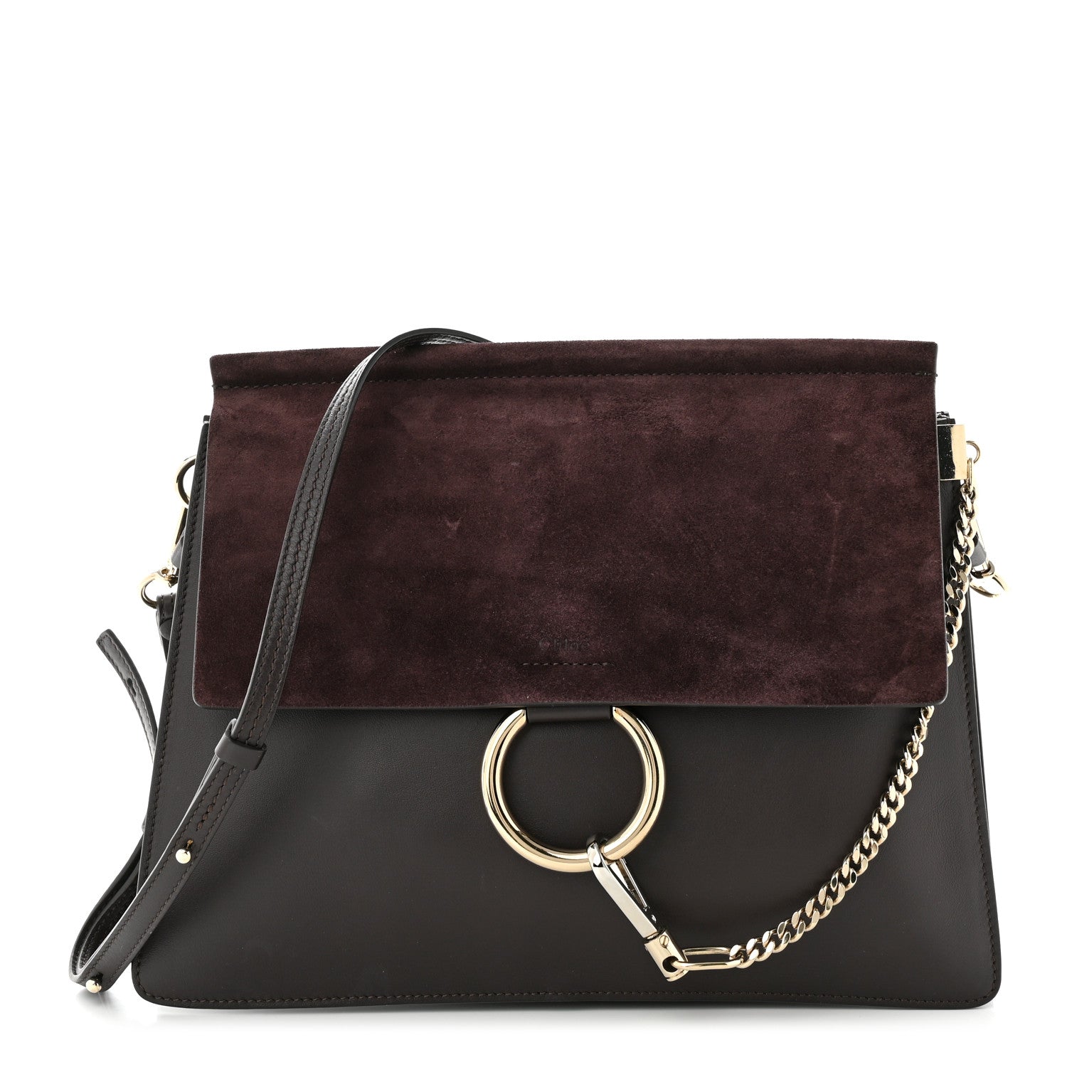 Chloe Calfskin Suede Medium Faye Shoulder Bag Carbon Brown 1 of 12