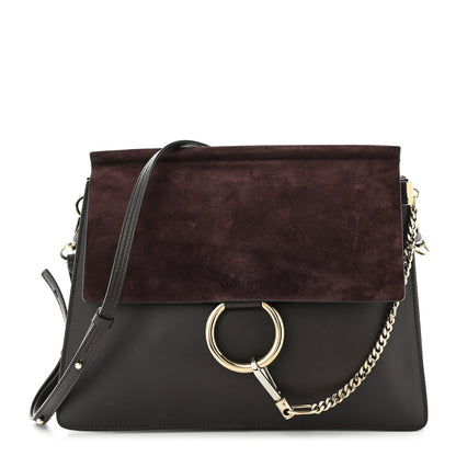 Chloe Calfskin Suede Medium Faye Shoulder Bag Carbon Brown 1 of 12