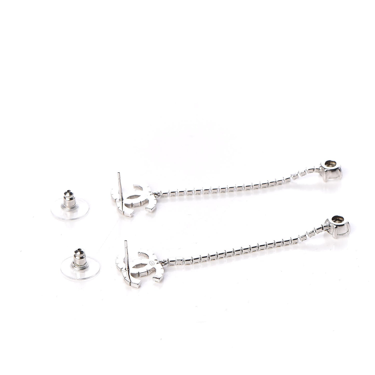 Crystal CC Drop Earrings Silver