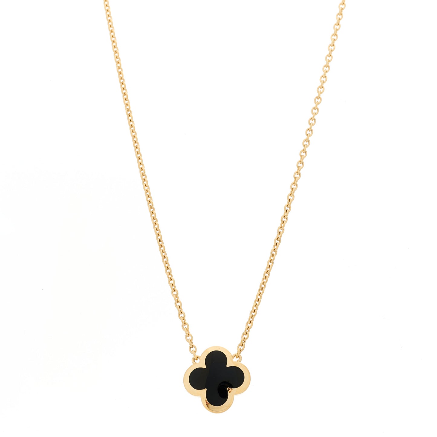 18K Yellow Gold Black Onyx Pure Alhambra Pendant Necklace