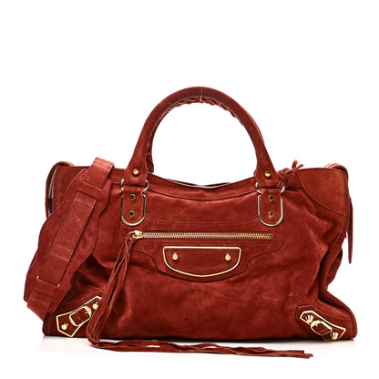 Balenciaga Baby Daim Suede Gold Metallic Edge Hardware City Bois De Rose Fonce 1 of 11