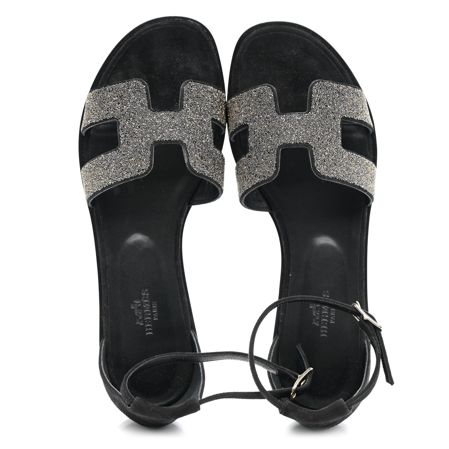Suede Glitter Santorini Sandals 38.5 Black