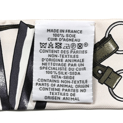 Hermes Silk Lambskin Jumping Fringed Twilly Creme Kaki Beige Dore 3 of 4