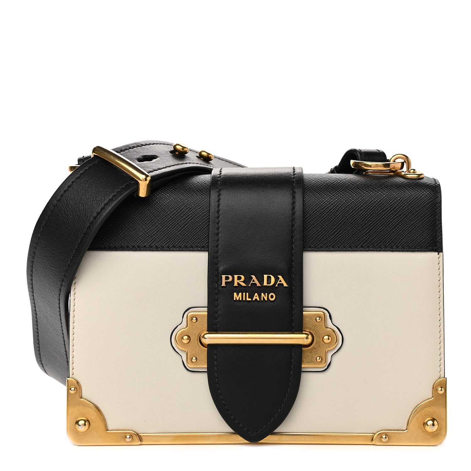 Prada City Calfskin Saffiano Cahier Bag White Black 1 of 9