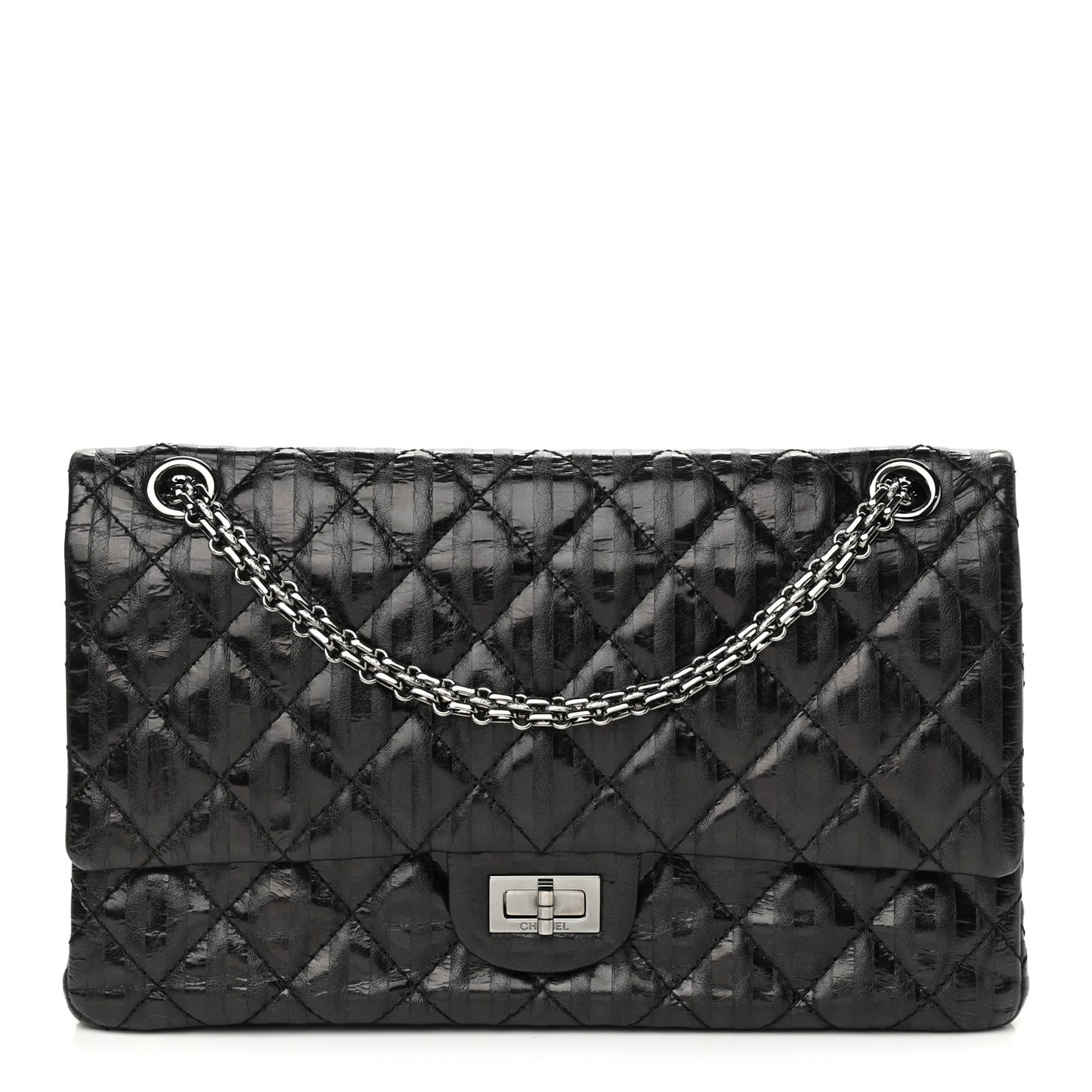Metallic Calfskin Striped 2.55 Reissue 226 Flap Black