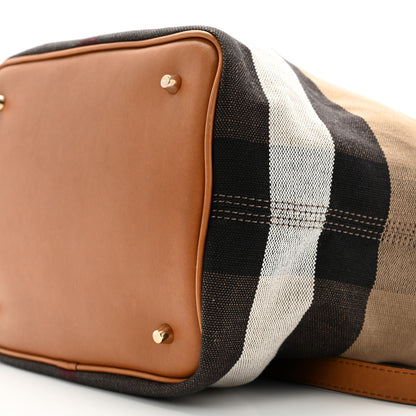 Burberry Grainy Calfskin Canvas Mega Check Medium Ashby Tassel Hobo Saddle Brown 11 of 12