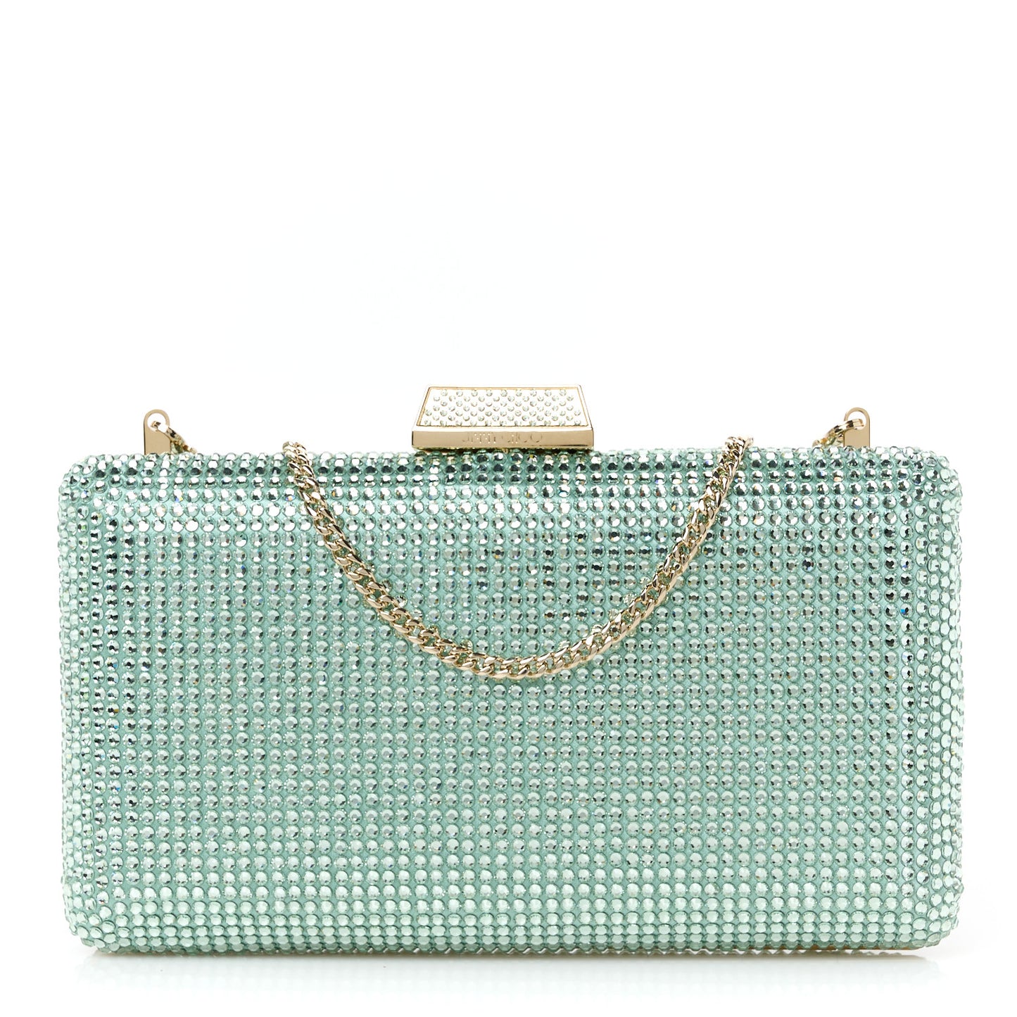 Satin Crystal Clemmie Clutch Smoke Green