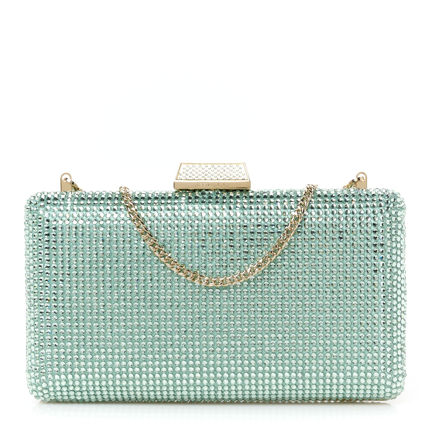 Jimmy Choo Satin Crystal Clemmie Clutch Smoke Green 1 of 10