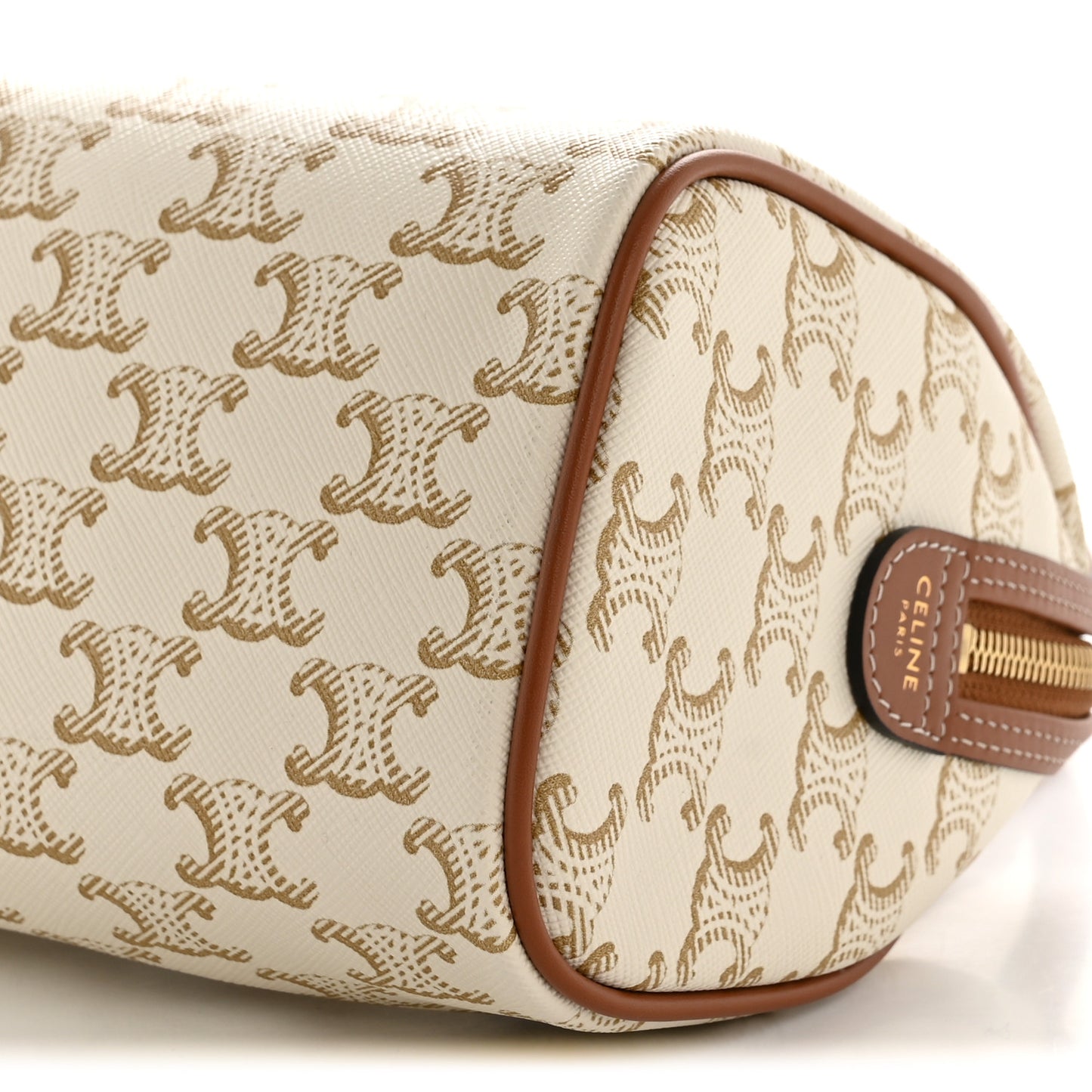 Triomphe Canvas Calfskin Small Boston Bag White