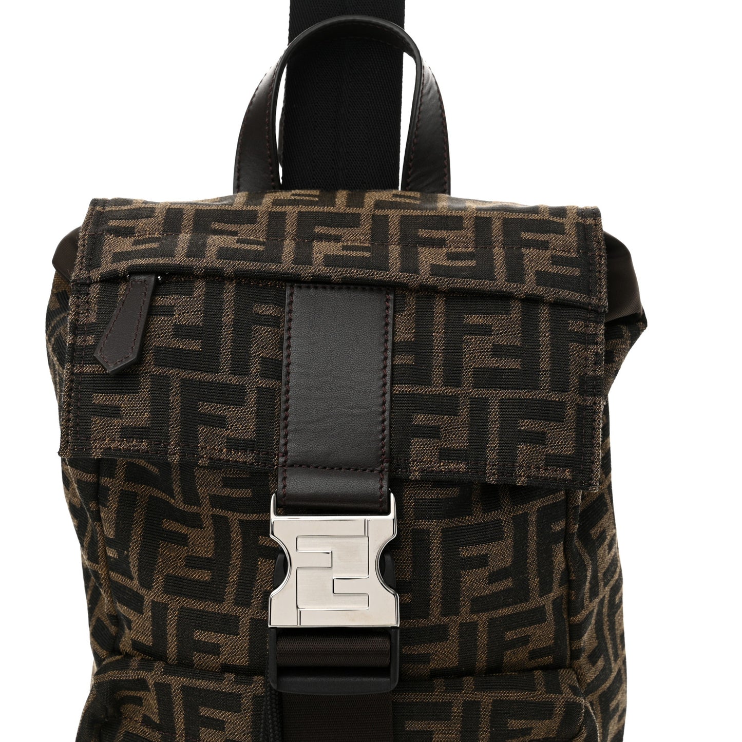 Recycled Fabric Jacquard Vitello Astro FF 1974 Small Fendiness Backpack Tobacco Moro Black
