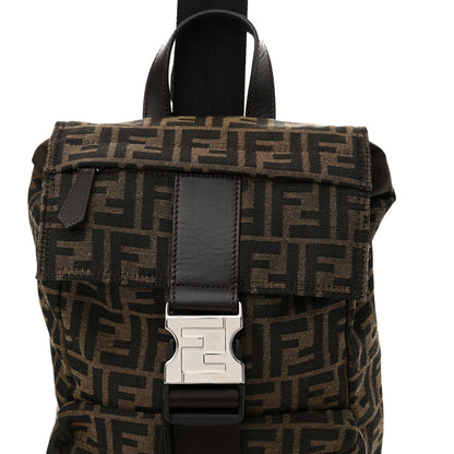 Fendi Recycled Fabric Jacquard Vitello Astro FF 1974 Small Fendiness Backpack Tobacco Moro Black 8 of 11
