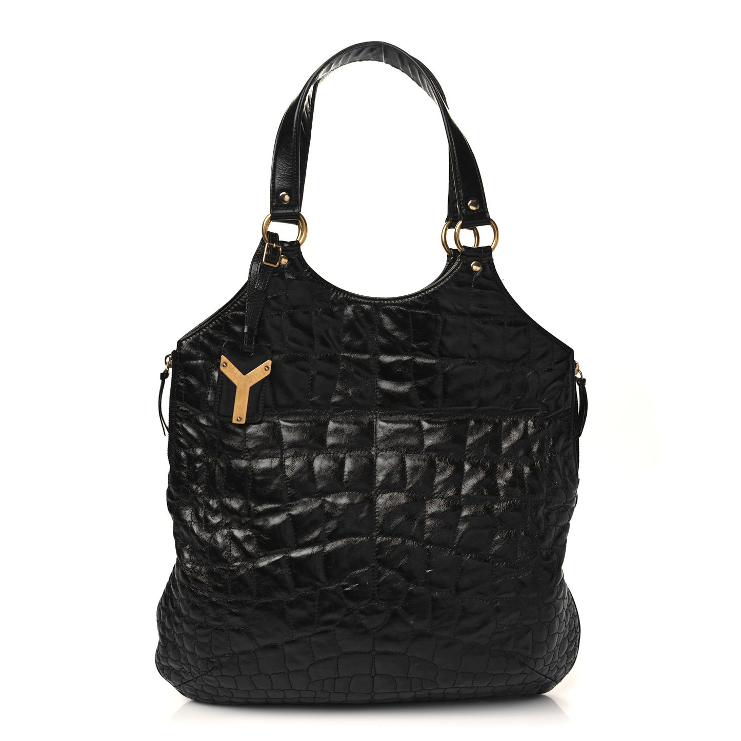 Patent Crocodile Embossed Tribute Tote Black