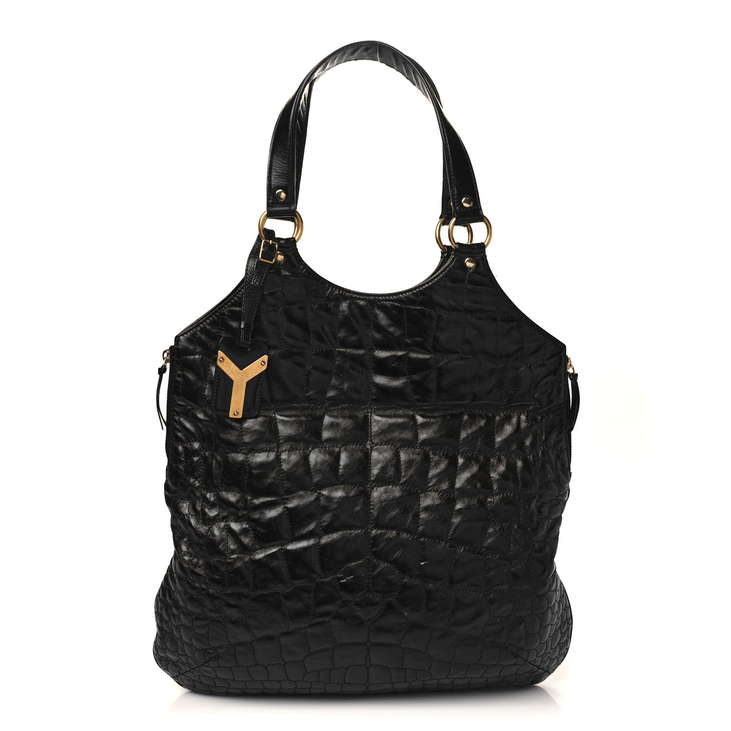 Saint Laurent Patent Crocodile Embossed Tribute Tote Black 1 of 7
