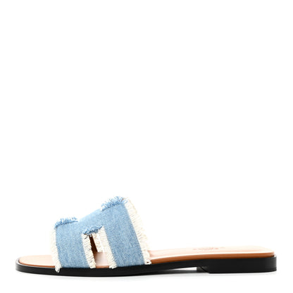 Hermes Denim Oran Fringe Sandals 37 Bleu Clair 1 of 9
