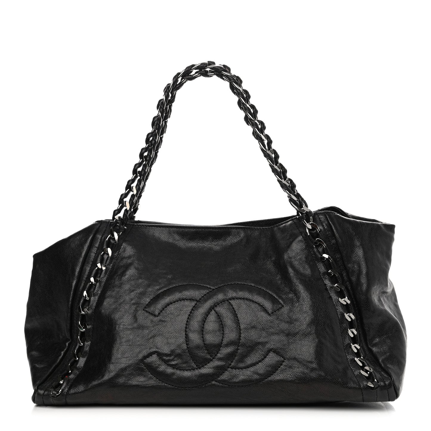 Glazed Caviar East West Modern Chain Tote Black