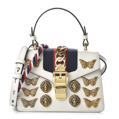 Gucci Calfskin Animal Studs Mini Sylvie Top Handle Bag White 1 of 12