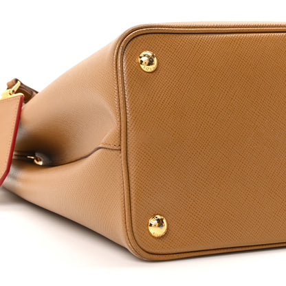 Prada Saffiano Cuir Medium Double Bag Caramel Fuoco 8 of 9