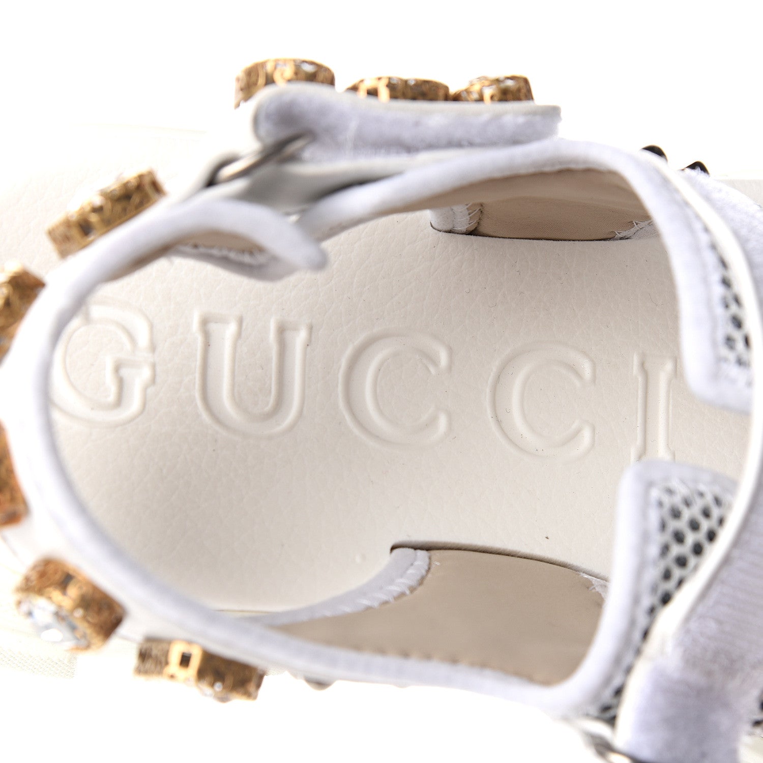 Gucci Nappa Mesh Crystal Embellished Studded Womens Aguru Sandals 40 Great White 7 of 7
