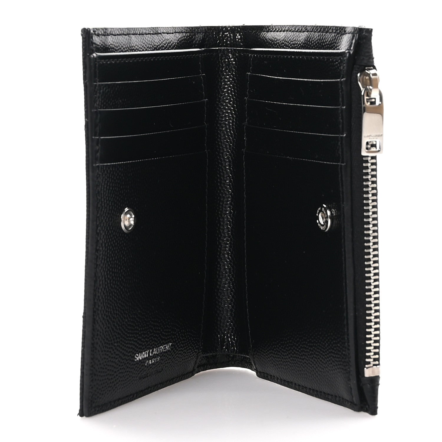 Saint Laurent Grain De Poudre Matelasse Chevron Cassandre Fragments Zippered Bi-Fold Wallet Black 5 of 8
