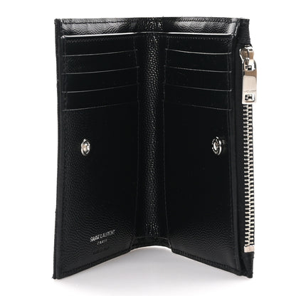 Saint Laurent Grain De Poudre Matelasse Chevron Cassandre Fragments Zippered Bi-Fold Wallet Black 5 of 8