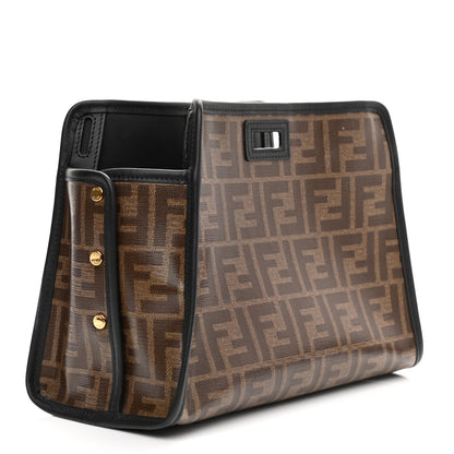 Fendi Glazed Fabric Vitello Century FF 1974 Stamp Patch Mini Peekaboo Defender Cover Mogano Panna Black 3 of 10