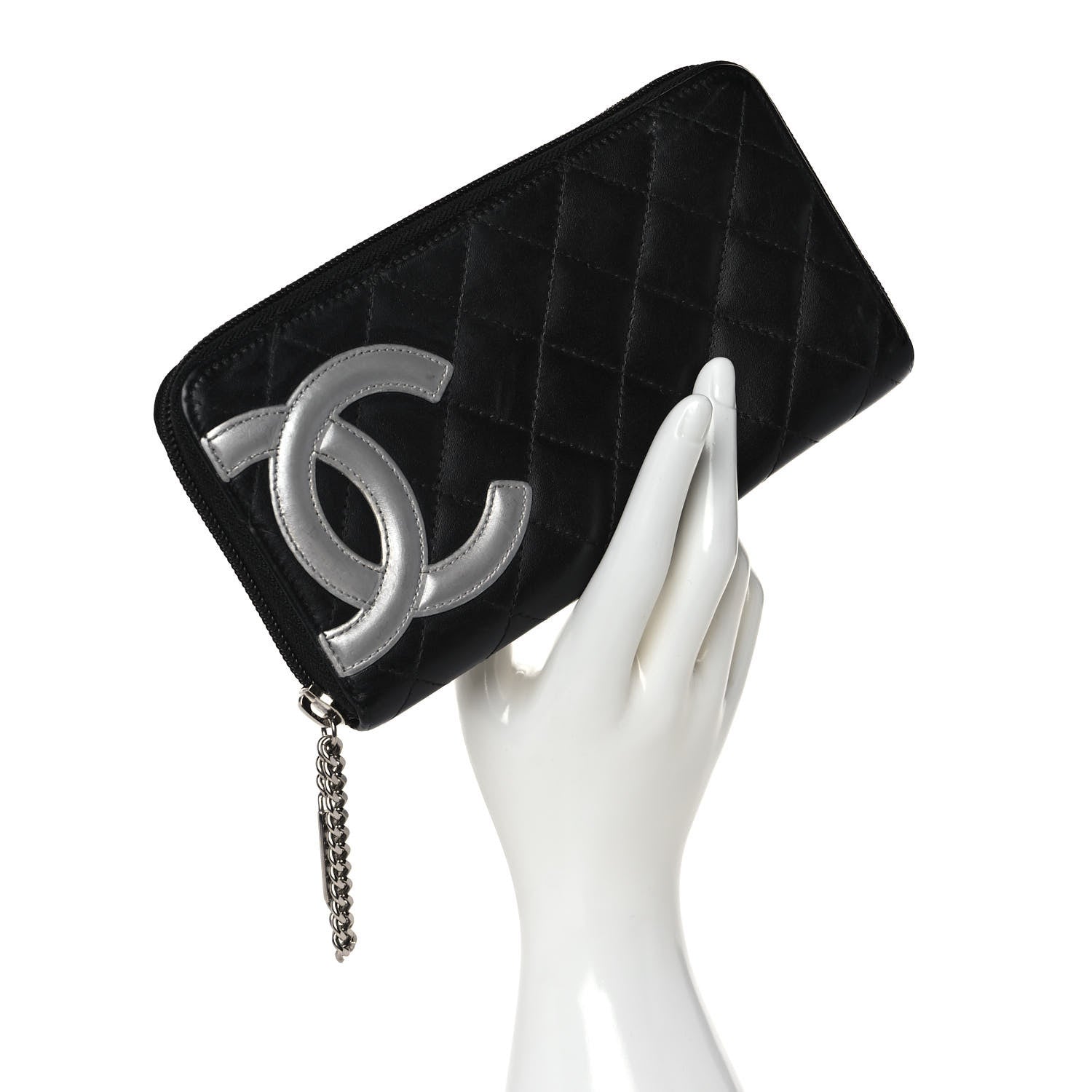 Chanel Calfskin Quilted Cambon Large Gusset Zip Around Wallet Black Silver 2 of 12
