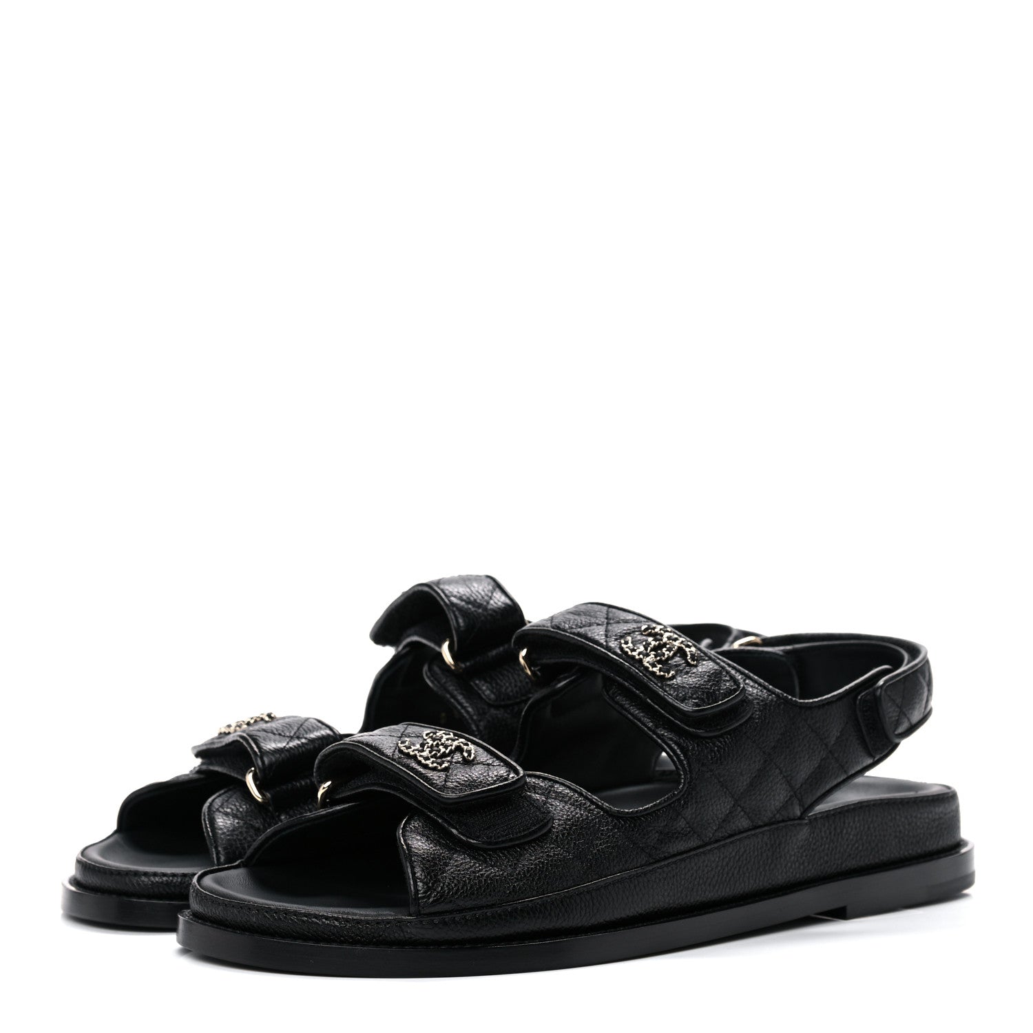 Chanel Grained Calfskin Velcro Dad Sandals 40 Black 3 of 9