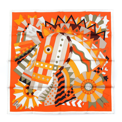 Hermes Silk Cheval de Fette Scarf 90 Orange Brun Kaki 1 of 7